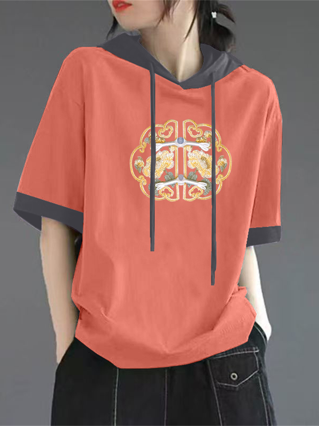 Rotes Reines Baumwoll-Kurzarm- – Streetwear High End Brand Bewertung und Preis