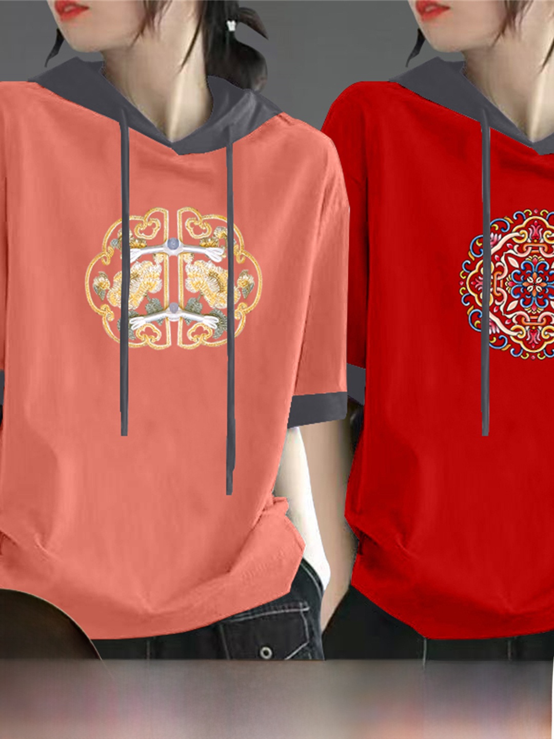 Rotes Reines Baumwoll-Kurzarm- – Streetwear High End Brand Bewertung und Preis